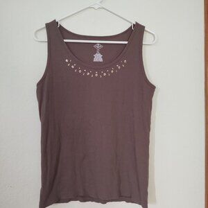 ST JOHNS BAY PXL WOMENS EMBELISHED SCOOP NECK RIBBED TANK TOP MOCHA BROWN